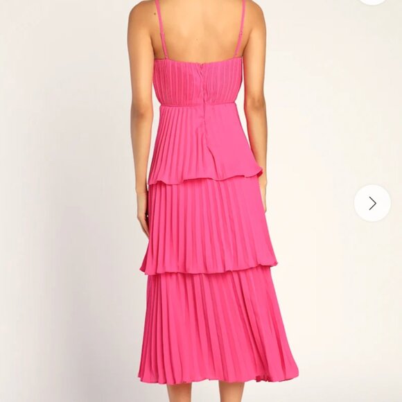💖🌸 Lulus Cascading Crush Hot Pink Tiered Midi Dress 🌸💖 - Picture 11 of 11